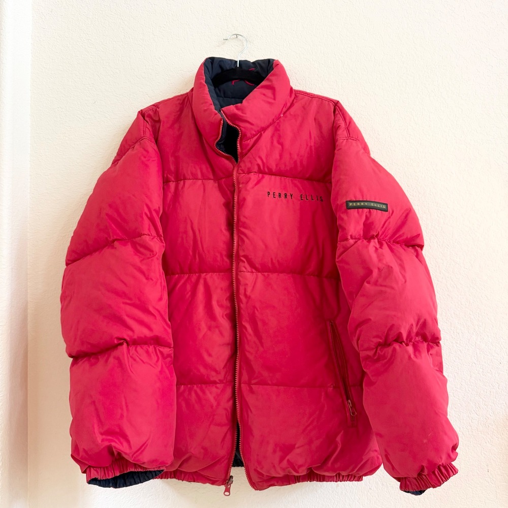 Perry Ellis Portfolio Red Down Puffer Jacket XL Mens Womens Winter Coat  Puffy